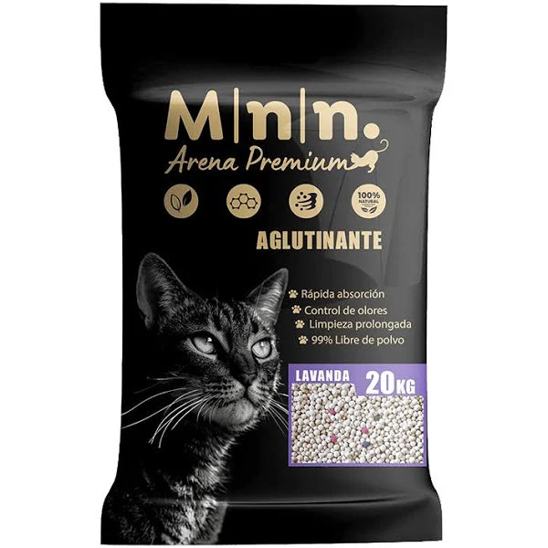 Arena Minino Lavanda 20kg: ¡Adiós olores, hola frescura!" 💜😺