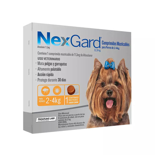 NexGard para Caninos de 2 a 4 kg, sabor Carne ¡Protección Total para Tu Perro Pequeño!  🐾💊