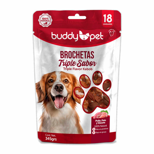 🍗🦆🥩 Brochetas Buddy Pet, el mix perfecto de pollo, pato y vacuno para consentir a tu perrito 🐾🎉